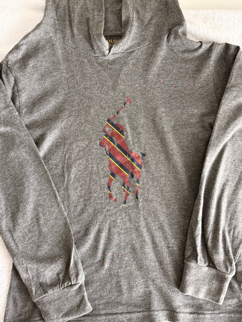 Polo by Ralph Lauren Gray Hoodie with Striped Polo Player Graphic